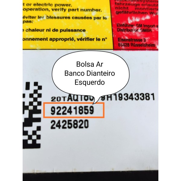 Bolsa Banco Esq Camaro 2010 2011 2012 2015 92241859 /38492