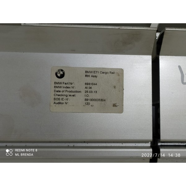 Trilho Porta Mala Bmw X6 Direito 2013 2014 2016 6981044