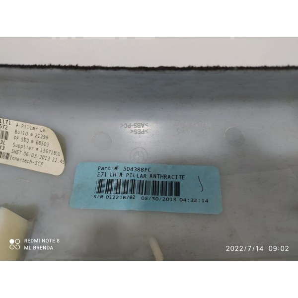 Acabamento Coluna Parabrisa Bmw X6 Esquerdo 2013 2014 2015