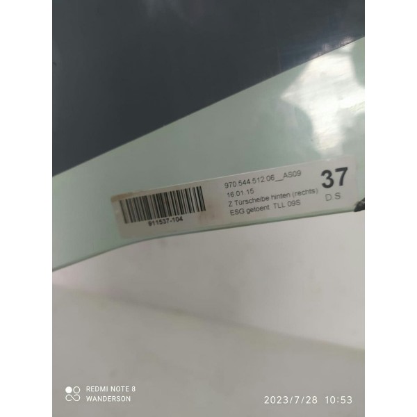 Vidro Porta Panamera Traseiro Direito 2010/2019