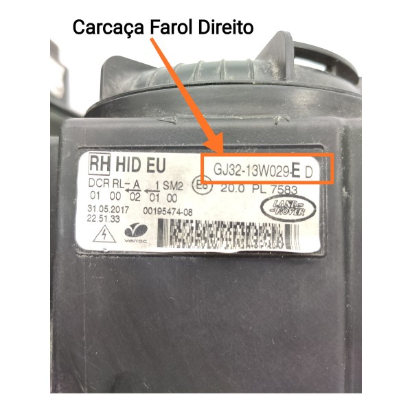 Carcaca Farol Land Rover Evoque Direito 2012/2018 Gj3213w029