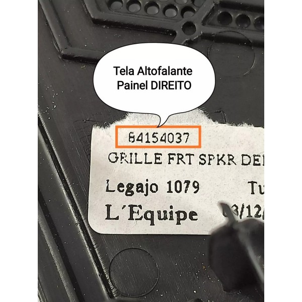 Tela Auto Falante Painel Cruze Direita 2017/2023 84154037 Preto
