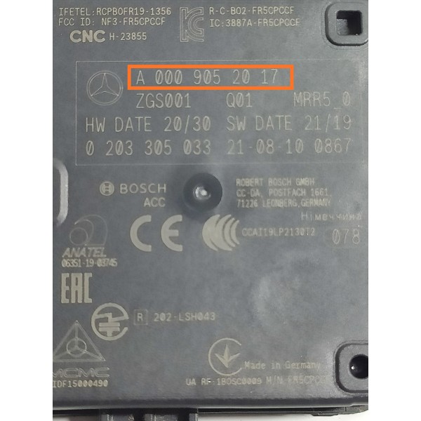 Modulo Sensor Radar Mercedes C200 C300 2022/2025 A0009052017