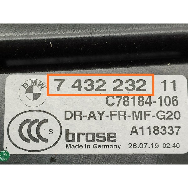 Maquina Vidro Bmw 320 330 Dianteira Dir 2019/2025 7432232