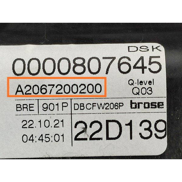 Maquina Vidro Mercedes C200 Diant Dir 2022/2025 A2067200200