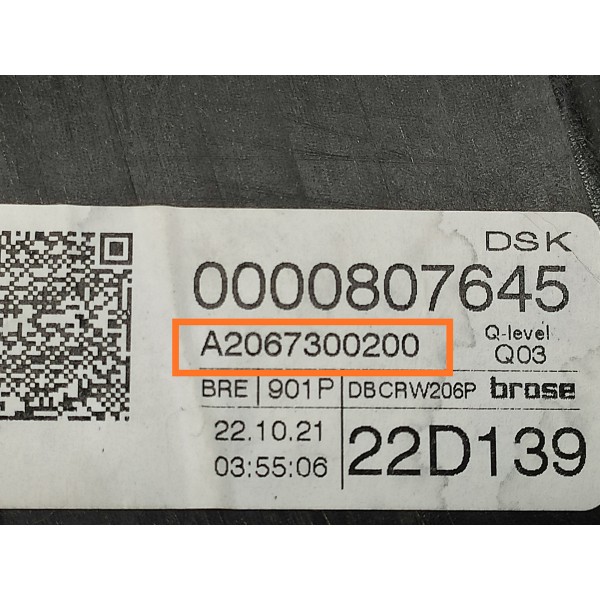 Maquina Vidro Mercedes C200 Tras Dir 2022/2025 A2067300200