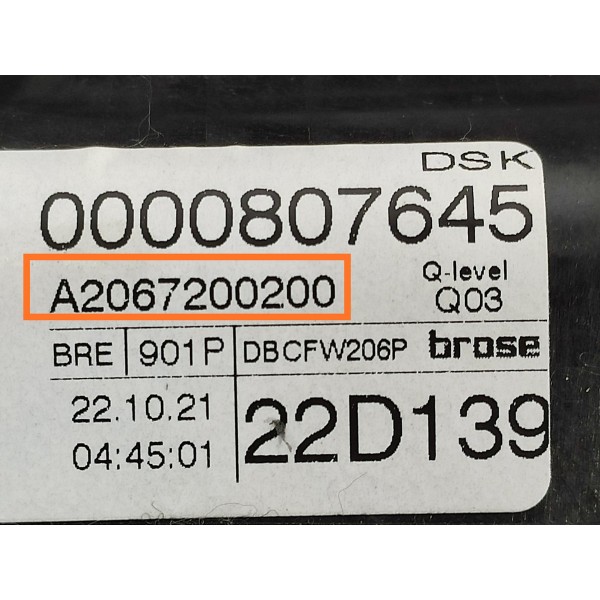 Maquina Vidro Mercedes C200 Diant Dir 2022/2025 A2067200200