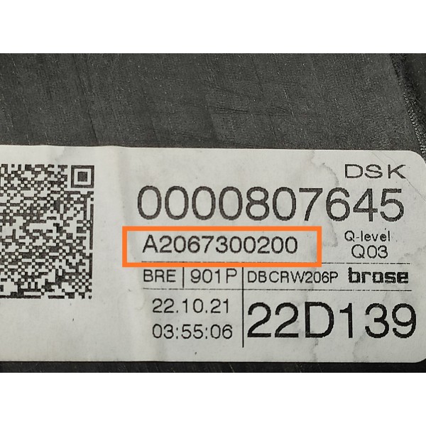 Maquina Vidro Mercedes C300 Tras Dir 2022/2025 A2067300200