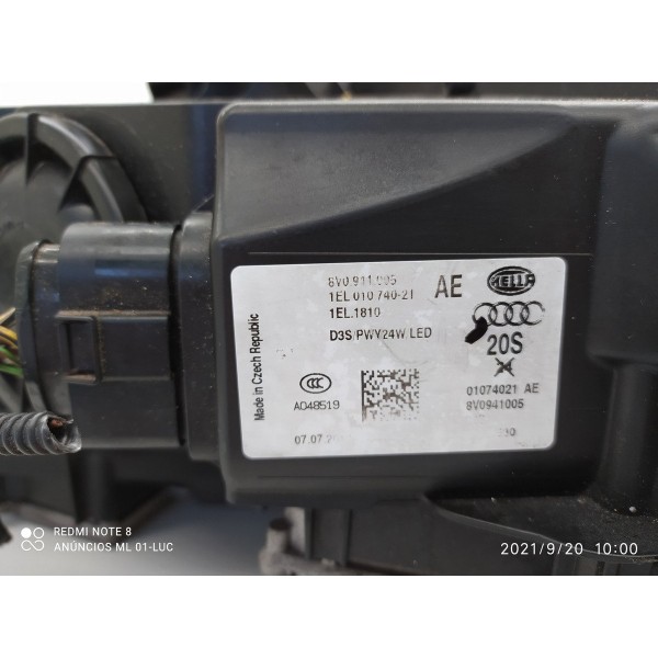 Farol Audi A3 Esquerdo 2015/2019 Completo Det 8v0941005