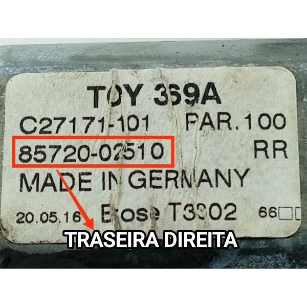 Motor Maquina Vidro Corolla Traseira Dir 2015/18 8572002510