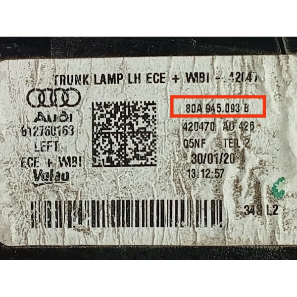 Lanterna Audi Q5 Esquerdo Led 2017 2018 2019/2021 80a945093b Esquerdo/motorista Vermelho