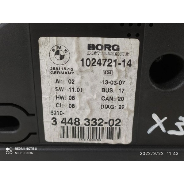 Painel Instrumento Bmw X3 2005/2011 102472114 Preto