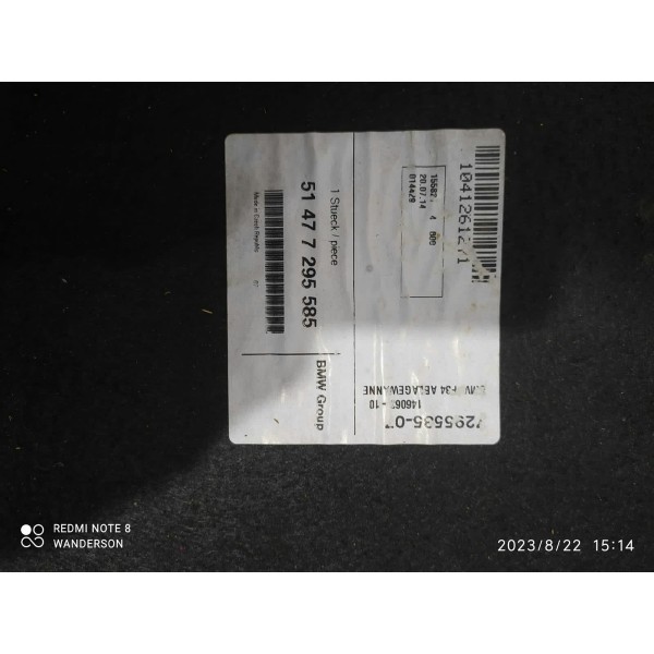 Forro Assoalho Porta Mala Bmw 320 328 Gt 2013 A 2018 Preto